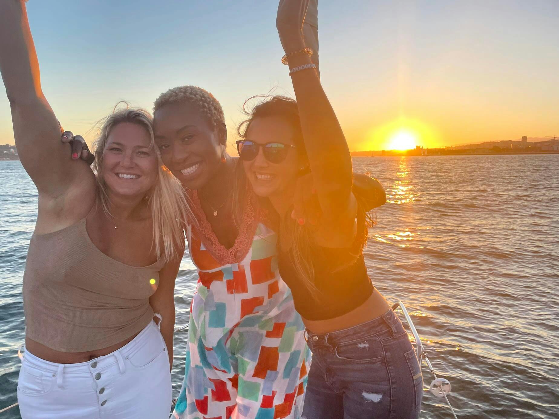 Three girls at sunset