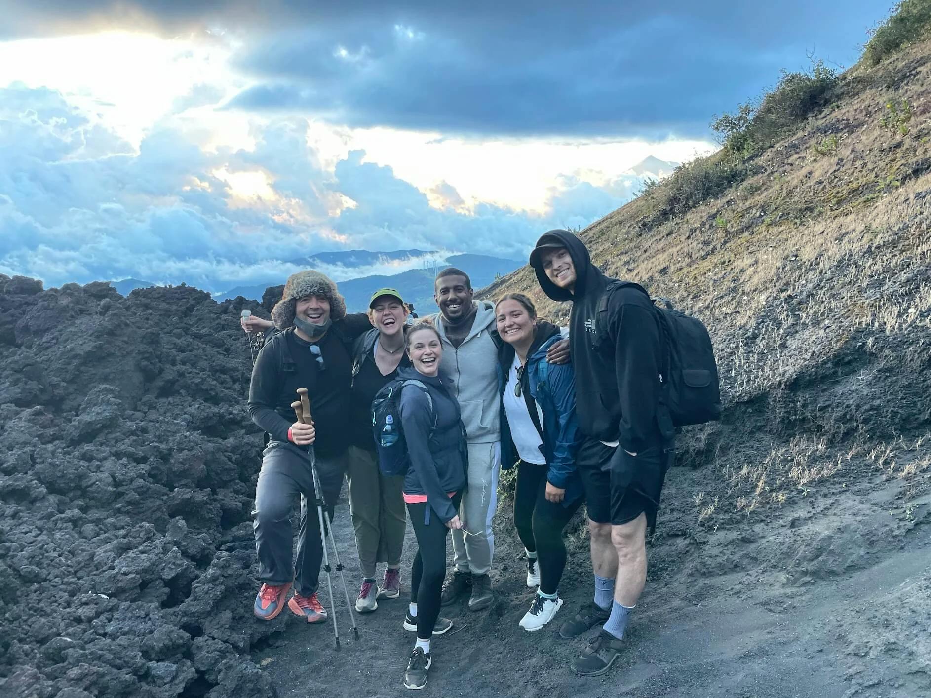 Group hiking volcano in guatemala